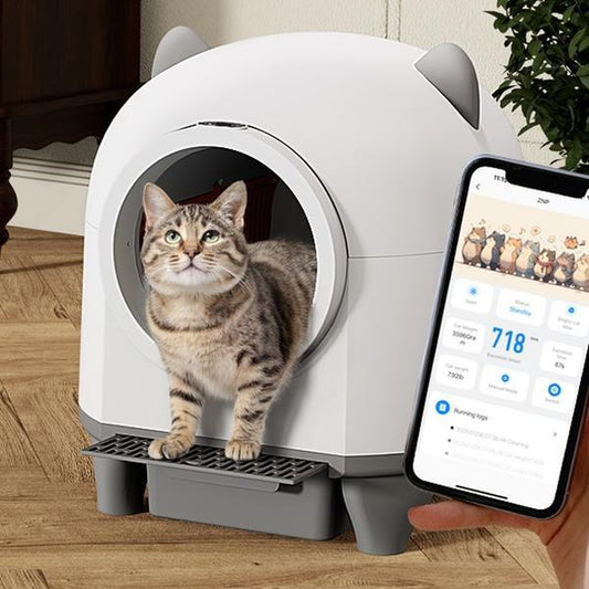 Smart Low-Noise Auto-Cleaning Litter Box 80L Self Cleaning Cat Litterbox App-Controlled with 10 Smart Sensors, Safetyprotection,Easy Maintenance, Easy Setup & Clean Storage Box