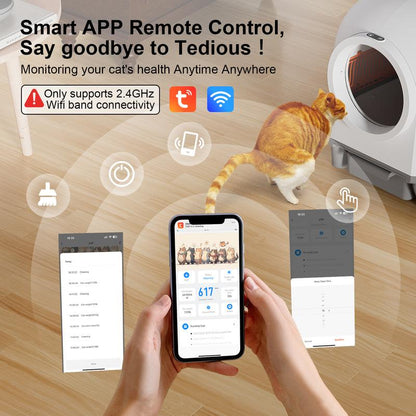 Smart Low-Noise Auto-Cleaning Litter Box 80L Self Cleaning Cat Litterbox App-Controlled with 10 Smart Sensors, Safetyprotection,Easy Maintenance, Easy Setup & Clean Storage Box