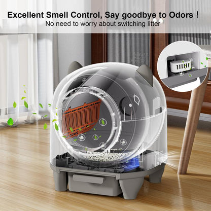 Smart Low-Noise Auto-Cleaning Litter Box 80L Self Cleaning Cat Litterbox App-Controlled with 10 Smart Sensors, Safetyprotection,Easy Maintenance, Easy Setup & Clean Storage Box