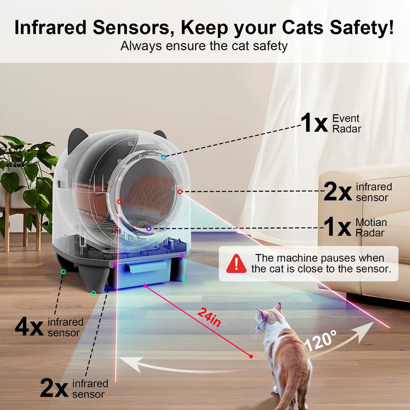 Smart Low-Noise Auto-Cleaning Litter Box 80L Self Cleaning Cat Litterbox App-Controlled with 10 Smart Sensors, Safetyprotection,Easy Maintenance, Easy Setup & Clean Storage Box